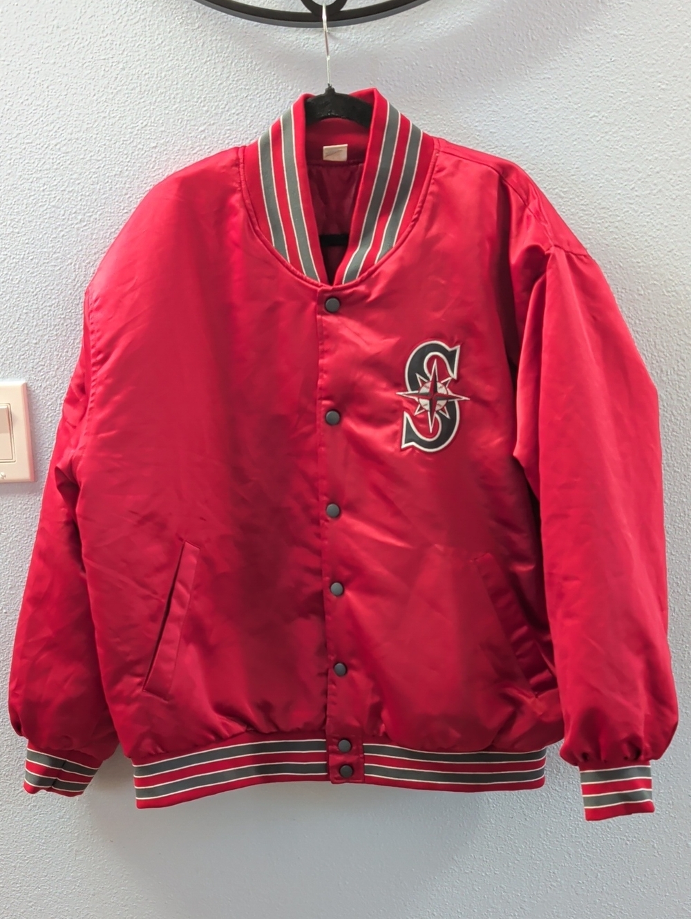 Seattle Mariners X WSU Cougar College Night Red Men's Satin Bomber Jacket